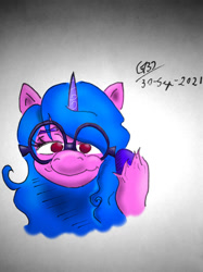 Size: 1024x1366 | Tagged: safe, artist:gafelpoez, imported from derpibooru, izzy moonbow, pony, spoiler:g5, spoiler:my little pony: a new generation, g5, glasses, my little pony: a new generation