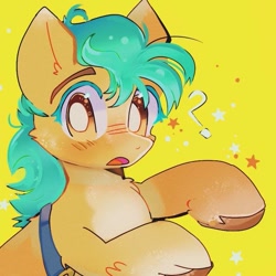 Size: 813x812 | Tagged: safe, artist:bug-roux, imported from derpibooru, hitch trailblazer, earth pony, pony, confused, cute, g5, hitchbetes, male, simple background, solo, stallion, yellow background