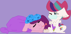 Size: 439x212 | Tagged: safe, artist:jadeharmony, imported from derpibooru, pipp petals, zipp storm, pegasus, pony, spoiler:my little pony: a new generation, backwards thermometer, blanket, duo, eyes closed, female, g5, mask, my little pony: a new generation, royal sisters (g5), siblings, sick, sister, sisters, thermometer