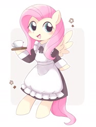 Size: 1464x1952 | Tagged: safe, artist:ginmaruxx, imported from derpibooru, fluttershy, pegasus, semi-anthro, blushing, clothes, cute, daaaaaaaaaaaw, dress, female, fluttermaid, maid, mare, open mouth, shyabetes, skirt, solo