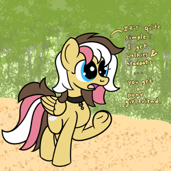 Size: 2000x2000 | Tagged: safe, artist:dafiltafish, imported from derpibooru, oc, oc only, oc:nea, pegasus, pony, collar, dialogue, female, high res, mare, pegasus oc, solo, text