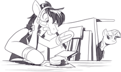 Size: 1353x807 | Tagged: safe, artist:nauyaco, imported from derpibooru, twilight sparkle, oc, pony, clothes, monochrome, vest