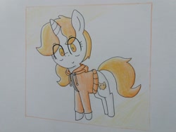 Size: 1920x1440 | Tagged: safe, artist:cherro, imported from derpibooru, oc, oc only, oc:kitty kit, pony, unicorn, clothes, hoodie, solo, traditional art