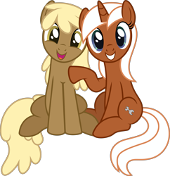 Size: 9091x9408 | Tagged: safe, artist:thatusualguy06, imported from derpibooru, mjölna, silver spanner, earth pony, pony, unicorn, .svg available, absurd resolution, duo, duo female, female, mare, open mouth, open smile, simple background, sitting, smiling, transparent background, vector