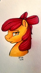 Size: 1128x2016 | Tagged: safe, artist:allforyouart, imported from derpibooru, apple bloom, earth pony, pony, bust, female, filly, portrait, solo, traditional art