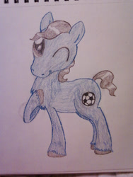 Size: 960x1280 | Tagged: safe, artist:zombietator, imported from derpibooru, oc, oc only, earth pony, pony, earth pony oc, hoof on chest, lineart, male, one eye closed, smiling, stallion, traditional art, unshorn fetlocks, wink