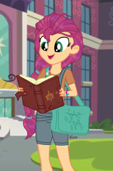 Size: 1280x1943 | Tagged: safe, artist:1alexgreen1, imported from derpibooru, sunny starscout, equestria girls, book, bracelet, canterlot high, equestria girls-ified, female, g5, g5 to equestria girls, jewelry, my little pony: a new generation, purse, solo, twilight sparkle's cutie mark