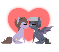 Size: 900x802 | Tagged: safe, artist:nivimonster, imported from derpibooru, oc, oc only, oc:pandemonium, bat pony, pony, unicorn, chibi, nuzzling, simple background, transparent background