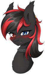 Size: 2491x4094 | Tagged: safe, artist:torihime, imported from derpibooru, oc, oc only, oc:sharpe, bat pony, pony, bat pony oc, blushing, bust, choker, commission, cute, fangs, female, heart eyes, heterochromia, looking at you, mare, piercing, portrait, simple background, solo, spiked choker, transparent background, wingding eyes, ych result