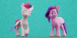Size: 780x387 | Tagged: safe, imported from derpibooru, screencap, pipp petals, twilight sparkle, zipp storm, pegasus, pony, spoiler:my little pony: a new generation, 3d, adorapipp, adorazipp, animated, cartoon physics, cropped, cute, duo, female, g5, gif, hammerspace, hammerspace wings, my little pony: a new generation, royal sisters (g5), siblings, sisters, toy, trotting, trotting in place