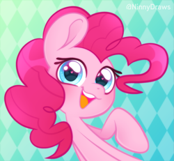 Size: 2057x1901 | Tagged: safe, artist:ninnydraws, imported from derpibooru, pinkie pie, earth pony, pony, blushing, bust, cute, diapinkes, female, heart eyes, looking at you, mare, ponytober, smiling, solo, wingding eyes