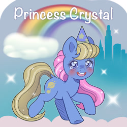 Size: 1920x1920 | Tagged: safe, artist:pierogarts, imported from derpibooru, princess crystal, pony, big smile, blushing, female, g2, looking at you, mare, princess, smiling, smiling at you, solo