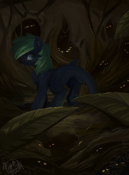 Size: 816x1110 | Tagged: safe, artist:beardie, imported from derpibooru, oc, oc only, original species, pony, shark, shark pony, chest fluff, commission, forest, glowing, glowing eyes, solo