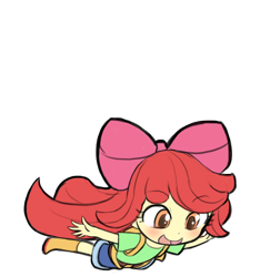 Size: 936x1000 | Tagged: safe, artist:lumineko, imported from derpibooru, apple bloom, equestria girls, adorabloom, blushing, cute, falling, simple background, solo, transparent background