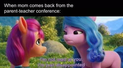 Size: 2204x1224 | Tagged: safe, edit, edited screencap, imported from derpibooru, screencap, izzy moonbow, sunny starscout, spoiler:my little pony: a new generation, 3d, disappointed, g5, meme, my little pony: a new generation