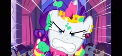 Size: 2340x1080 | Tagged: safe, imported from derpibooru, screencap, rarity, pony, unicorn, season 1, the best night ever, afraid to get dirty, angry, background pony, close-up, eyelashes, food, frosting, gritted teeth, narrowed eyes, shrunken pupils, speed lines, this will end in death, this will end in pain, this will not end well
