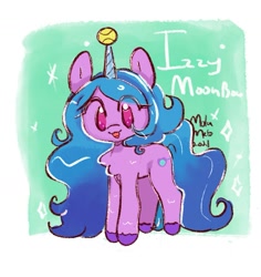 Size: 1419x1503 | Tagged: safe, artist:molamelo, imported from derpibooru, izzy moonbow, pony, unicorn, :3, backwards cutie mark, ball, chibi, colored hooves, cute, female, g5, horn, hornball, izzy's tennis ball, izzybetes, looking at you, mare, my little pony: a new generation, open mouth, solo, tennis ball, unshorn fetlocks