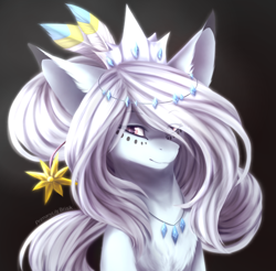 Size: 960x943 | Tagged: safe, artist:primarylilybrisk, imported from derpibooru, oc, oc only, pony, bust, crown, feather, female, jewelry, looking at you, mare, pendant, regalia, solo