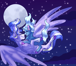 Size: 2300x2000 | Tagged: safe, artist:cactiflowers, imported from derpibooru, trixie, twilight sparkle, alicorn, pony, alternate design, female, high res, lesbian, moon, night, shipping, twilight sparkle (alicorn), twixie