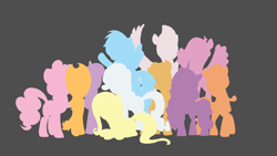 Size: 1920x1080 | Tagged: safe, derpibooru exclusive, imported from derpibooru, applejack, fluttershy, hitch trailblazer, izzy moonbow, pinkie pie, pipp petals, rainbow dash, rarity, sunny starscout, twilight sparkle, zipp storm, pony, anniversary, g4, g5, group shot, happy birthday mlp:fim, minimalist, mlp fim's eleventh anniversary