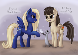 Size: 4194x3008 | Tagged: safe, artist:hirurux, imported from derpibooru, wild fire, oc, oc:buzzeroff, ferret, pegasus, pony, female, mare, paper, raised hoof, unamused