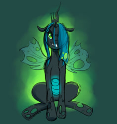 Size: 702x744 | Tagged: safe, artist:color--spectrum, imported from derpibooru, queen chrysalis, changeling, changeling queen, crown, evil grin, female, grin, jewelry, regalia, smiling, solo