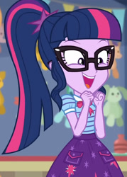 Size: 1376x1920 | Tagged: safe, imported from derpibooru, screencap, sci-twi, twilight sparkle, equestria girls, equestria girls series, rollercoaster of friendship, cropped, cute, happy, smiling, solo, twiabetes