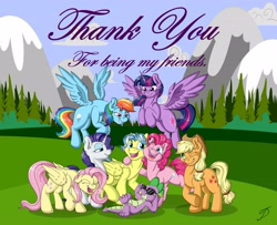 Size: 3200x2600 | Tagged: safe, artist:takutanuvataio, imported from derpibooru, applejack, fluttershy, pinkie pie, rainbow dash, rarity, spike, twilight sparkle, oc, alicorn, dragon, earth pony, pegasus, pony, unicorn, female, happy birthday mlp:fim, high res, male, mane seven, mane six, mlp fim's eleventh anniversary, sunglasses, twilight sparkle (alicorn)