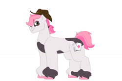 Size: 1280x854 | Tagged: safe, artist:itstechtock, imported from derpibooru, oc, oc only, oc:wild card, earth pony, pony, female, filly, hat, parent:raspberry glaze, parent:star spur, simple background, solo, white background