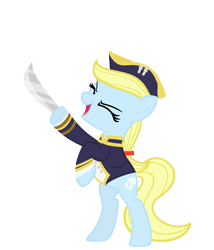 Size: 3000x3500 | Tagged: safe, artist:darthlena, imported from derpibooru, oc, oc only, oc:charlotte, earth pony, pony, bipedal, clothes, eyes closed, female, hat, high res, hoof hold, mascot, simple background, solo, sword, transparent background, weapon