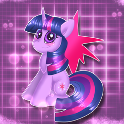 Size: 3983x3989 | Tagged: safe, artist:doraeartdreams-aspy, imported from derpibooru, twilight sparkle, pony, unicorn, abstract background, blushing, cute, cutie mark background, female, high res, sitting, solo, unicorn twilight