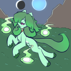 Size: 3000x3000 | Tagged: safe, artist:rivibaes, imported from derpibooru, oc, oc only, oc:staura, earth pony, pony, colored hooves, earth pony oc, female, flying, high res, jewelry, mare, moon, necklace, solo, spirit, unshorn fetlocks