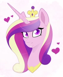Size: 1717x2115 | Tagged: safe, artist:karzii, imported from derpibooru, princess cadance, alicorn, pony, bust, female, heart, looking at you, portrait, smiling, solo