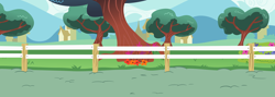 Size: 4112x1459 | Tagged: safe, artist:reginault, imported from derpibooru, flight to the finish, season 4, background, fence, no pony, scenery, tree, vector