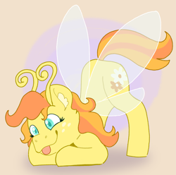 Size: 1783x1767 | Tagged: safe, artist:apatheticxaddict, imported from derpibooru, zipzee, breezie, pony, :p, colored pupils, ear fluff, female, freckles, g3, jack-o challenge, meme, simple background, solo, tongue out, transparent wings, wings