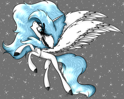 Size: 4171x3343 | Tagged: safe, artist:beamybutt, imported from derpibooru, oc, oc only, alicorn, pony, alicorn oc, colored hooves, ear fluff, eyelashes, horn, solo, stars, wings