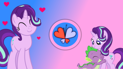 Size: 1920x1080 | Tagged: safe, edit, edited screencap, imported from derpibooru, screencap, spike, starlight glimmer, cute, female, gradient background, heart, hug, male, pedophilia, shipping, sparlight, straight, symbol, wallpaper