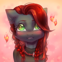 Size: 240x240 | Tagged: safe, artist:zefirka, imported from derpibooru, oc, oc:goddess ylva, cute, fire, smiling