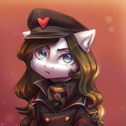 Size: 513x513 | Tagged: safe, artist:zefirka, imported from derpibooru, oc, oc:chocolate fudge, clothes, collar, cute, iron cross, looking at you, uniform