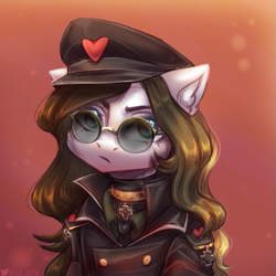 Size: 513x513 | Tagged: safe, alternate version, artist:zefirka, imported from derpibooru, oc, oc:chocolate fudge, clothes, collar, iron cross, sunglasses, uniform