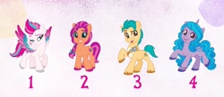 Size: 1080x471 | Tagged: safe, imported from derpibooru, hitch trailblazer, izzy moonbow, sunny starscout, zipp storm, earth pony, pegasus, pony, unicorn, cropped, design, female, g5, male, mare, my little pony: a new generation, official, stallion