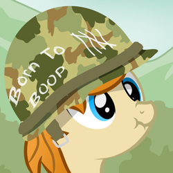Size: 3000x3000 | Tagged: safe, artist:pizzamovies, imported from derpibooru, oc, oc only, oc:pizzamovies, earth pony, pony, camouflage, high res, m1 helmet, male, scrunchy face, solo, stallion, vietnam war