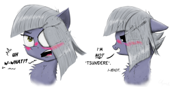 Size: 2100x1071 | Tagged: safe, artist:chopsticks, imported from derpibooru, limestone pie, earth pony, pony, baka, blatant lies, blushing, cheek fluff, chest fluff, comic, cute, denial's not just a river in egypt, dialogue, ear fluff, eyebrows, eyebrows visible through hair, female, floppy ears, limabetes, limetsun pie, looking at you, looking away, nose wrinkle, solo, text, tsundere