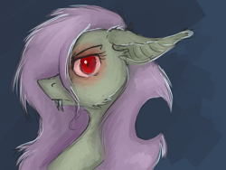 Size: 1600x1200 | Tagged: safe, artist:lonerdemiurge_nail, imported from derpibooru, fluttershy, bat pony, pony, bat ponified, bust, fangs, flutterbat, portrait, profile, race swap, solo