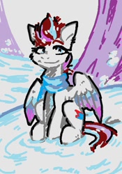Size: 448x640 | Tagged: safe, artist:lonerdemiurge_nail, imported from derpibooru, zipp storm, pegasus, pony, spoiler:my little pony: a new generation, clothes, g5, my little pony: a new generation, passpartout, scarf, sitting, snow, solo