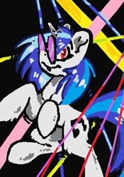 Size: 448x640 | Tagged: safe, artist:lonerdemiurge_nail, imported from derpibooru, dj pon-3, vinyl scratch, pony, unicorn, laser, passpartout, red eyes, solo