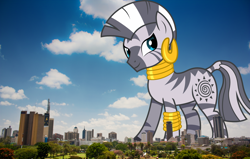 Size: 2198x1402 | Tagged: safe, artist:thegiantponyfan, imported from derpibooru, zecora, zebra, africa, female, giantess, highrise ponies, irl, kenya, macro, nairobi, photo, ponies in real life