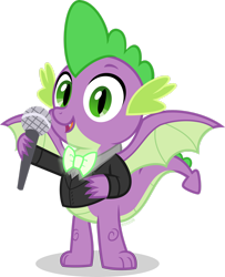 Size: 1920x2368 | Tagged: safe, artist:n0kkun, imported from derpibooru, spike, dragon, bowtie, glowing, lightup, male, microphone, simple background, singing, solo, transparent background, vector