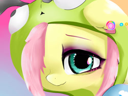 Size: 1600x1200 | Tagged: safe, artist:abracadabra, imported from derpibooru, fluttershy, pegasus, pony, :3, antonymph, close-up, clothes, cute, daaaaaaaaaaaw, ear piercing, fluttgirshy, gir, hair over one eye, hoodie, invader zim, piercing, shyabetes, solo