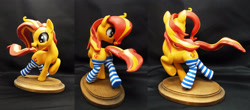 Size: 4638x2040 | Tagged: safe, artist:vita96, imported from derpibooru, sunset shimmer, pony, unicorn, equestria girls, clothes, craft, female, figurine, irl, photo, socks, solo, striped socks